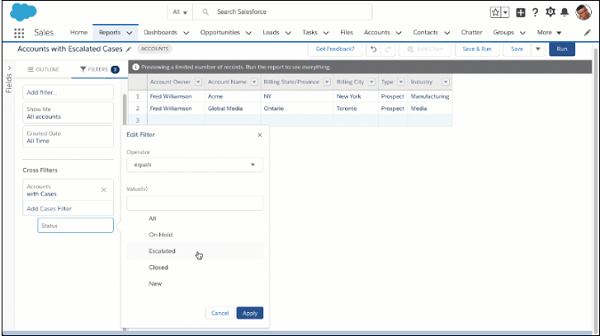 Salesforce 报表和仪表板