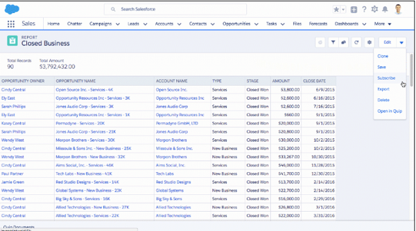 Salesforce 报表和仪表板